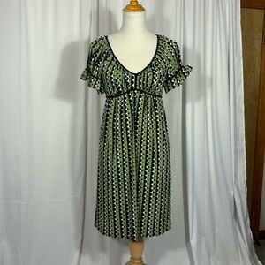 Vintage green/black/white knee length dress